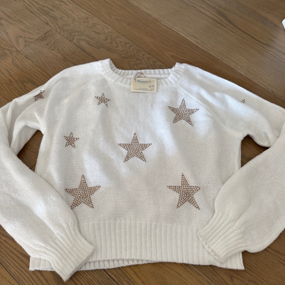 White sweater with rhinestone stars  - Size SM
